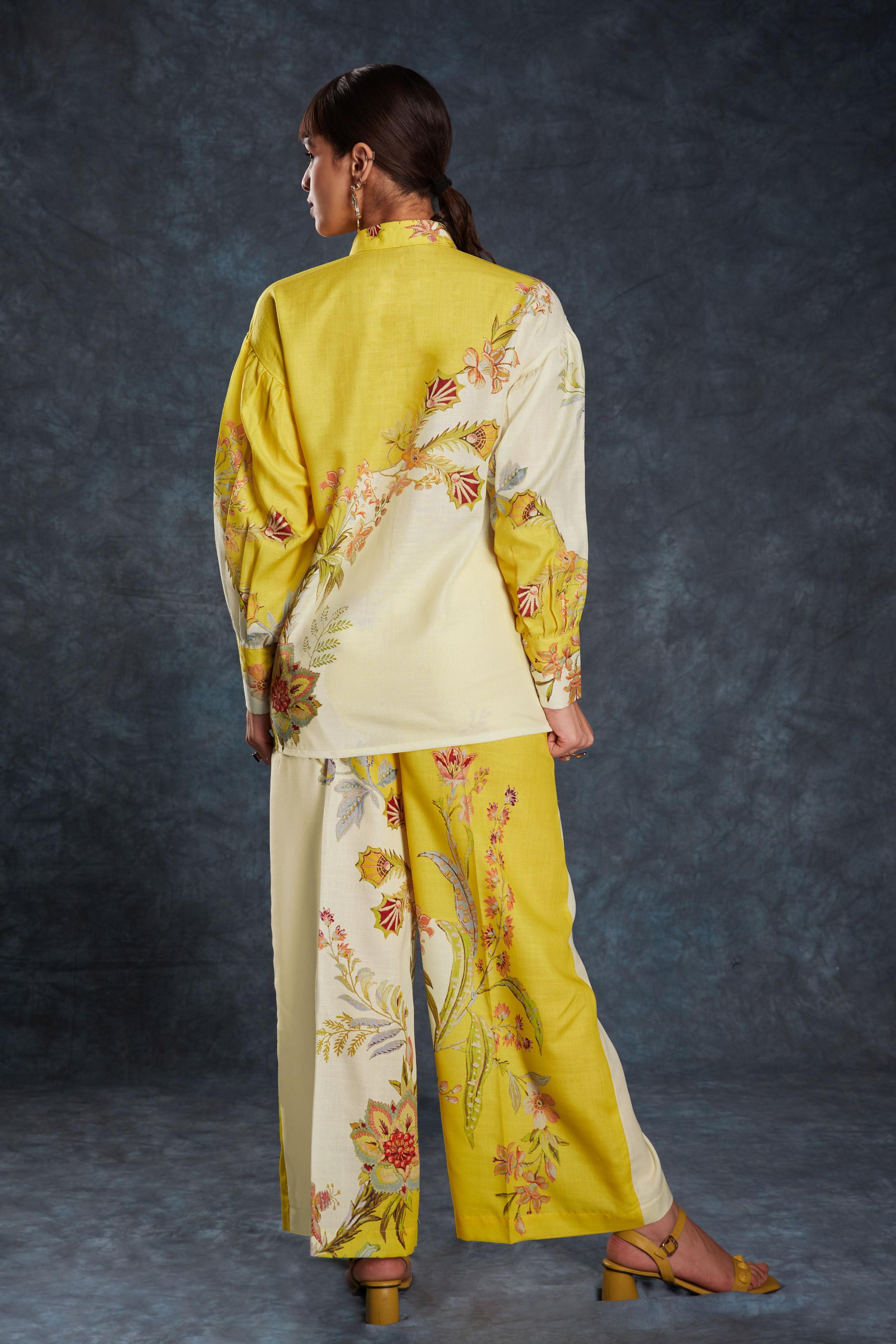 Yellow Linen Designer Printed Kurti