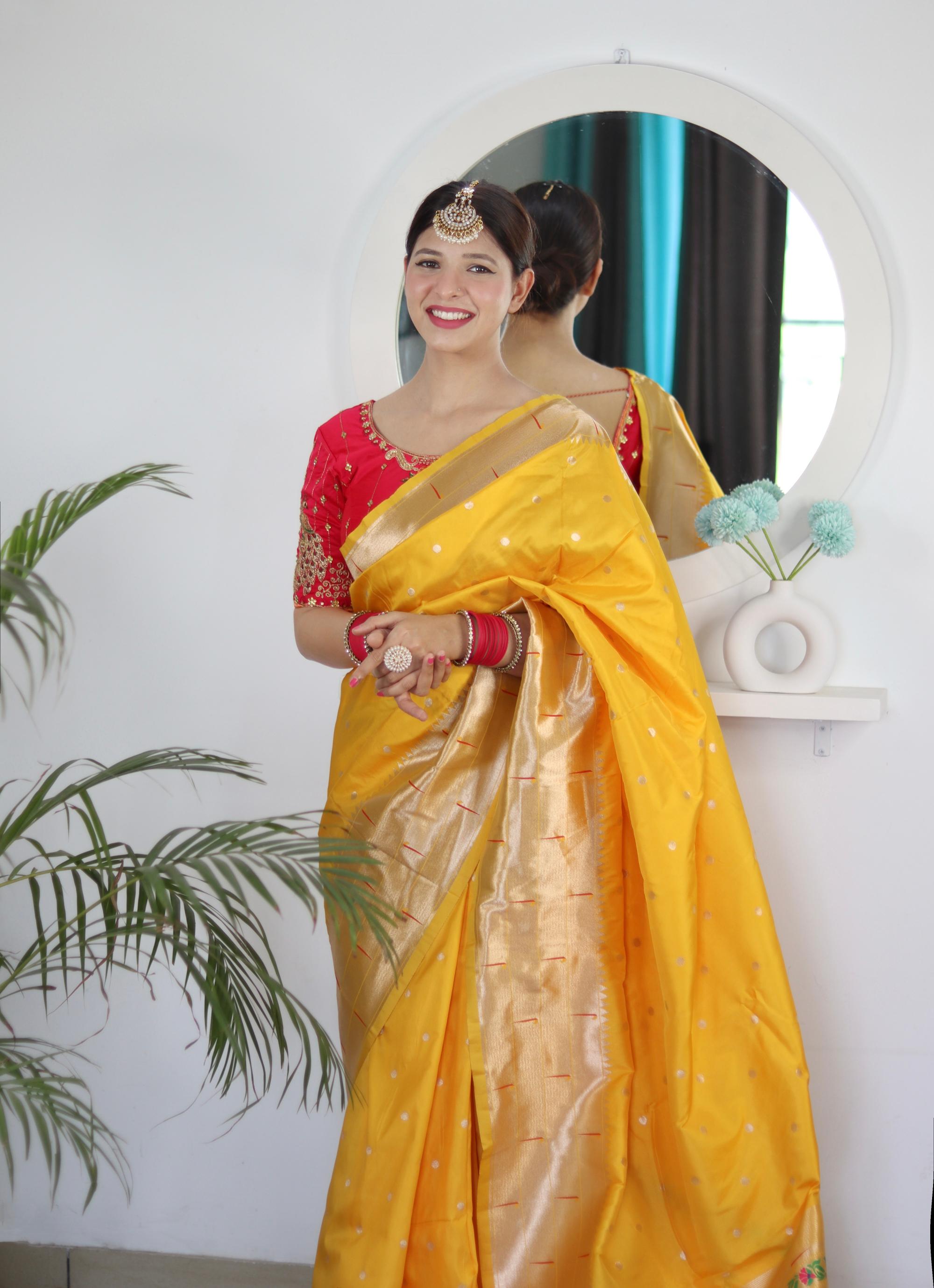 Yellow Maroon Paithani Silk Saree