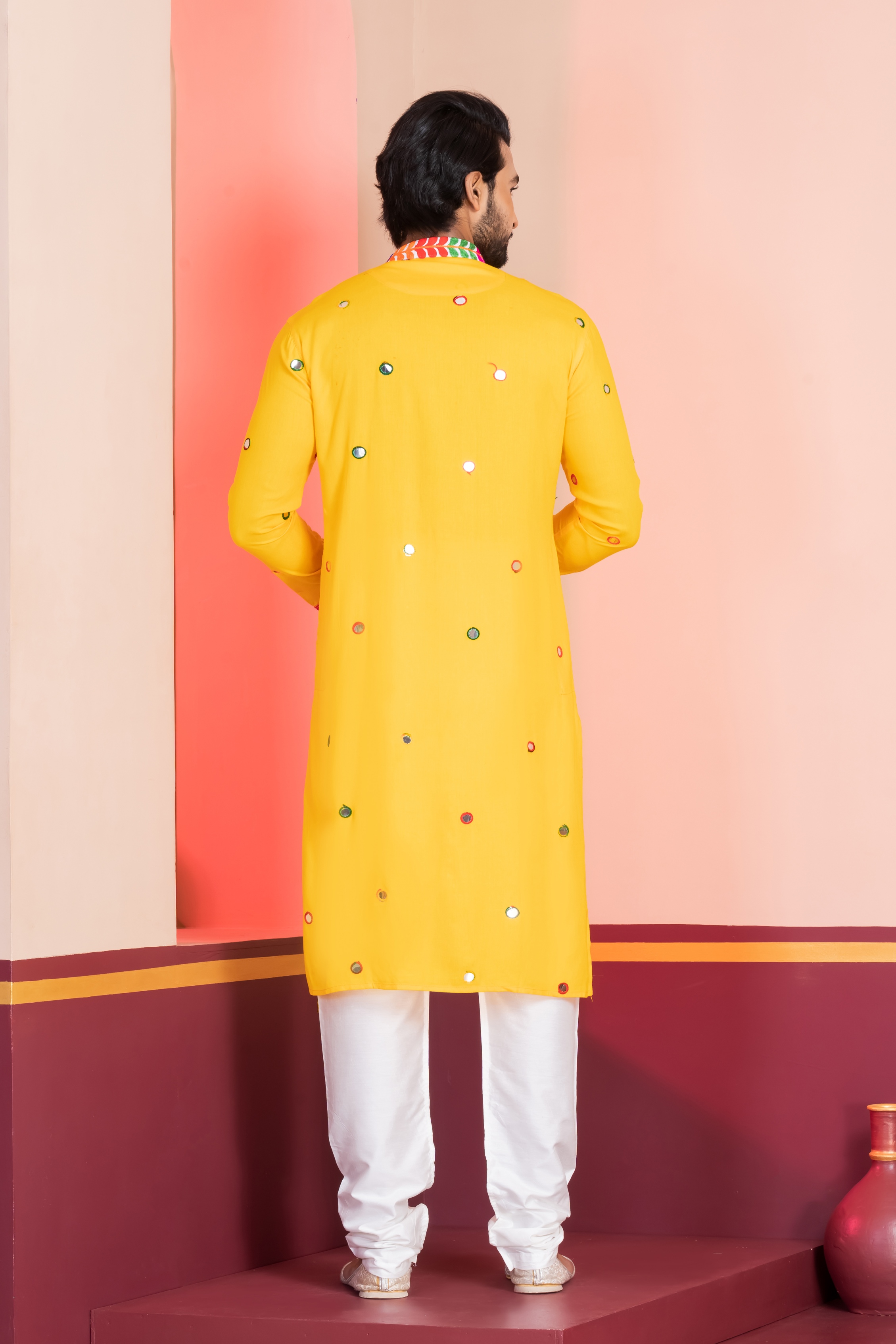 Yellow Mirror Rayon Kurta — alternate view
