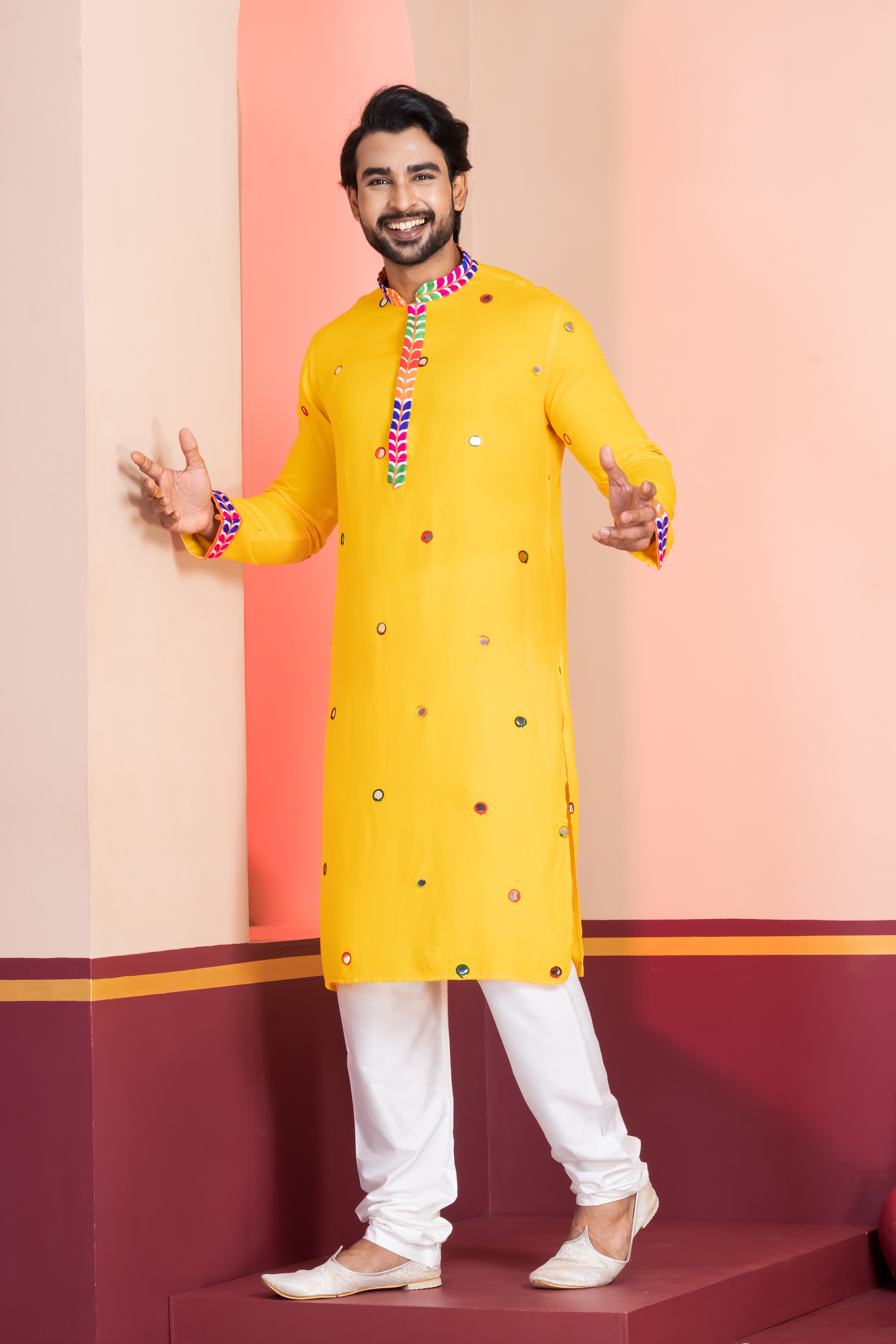 Yellow Mirror Rayon Kurta