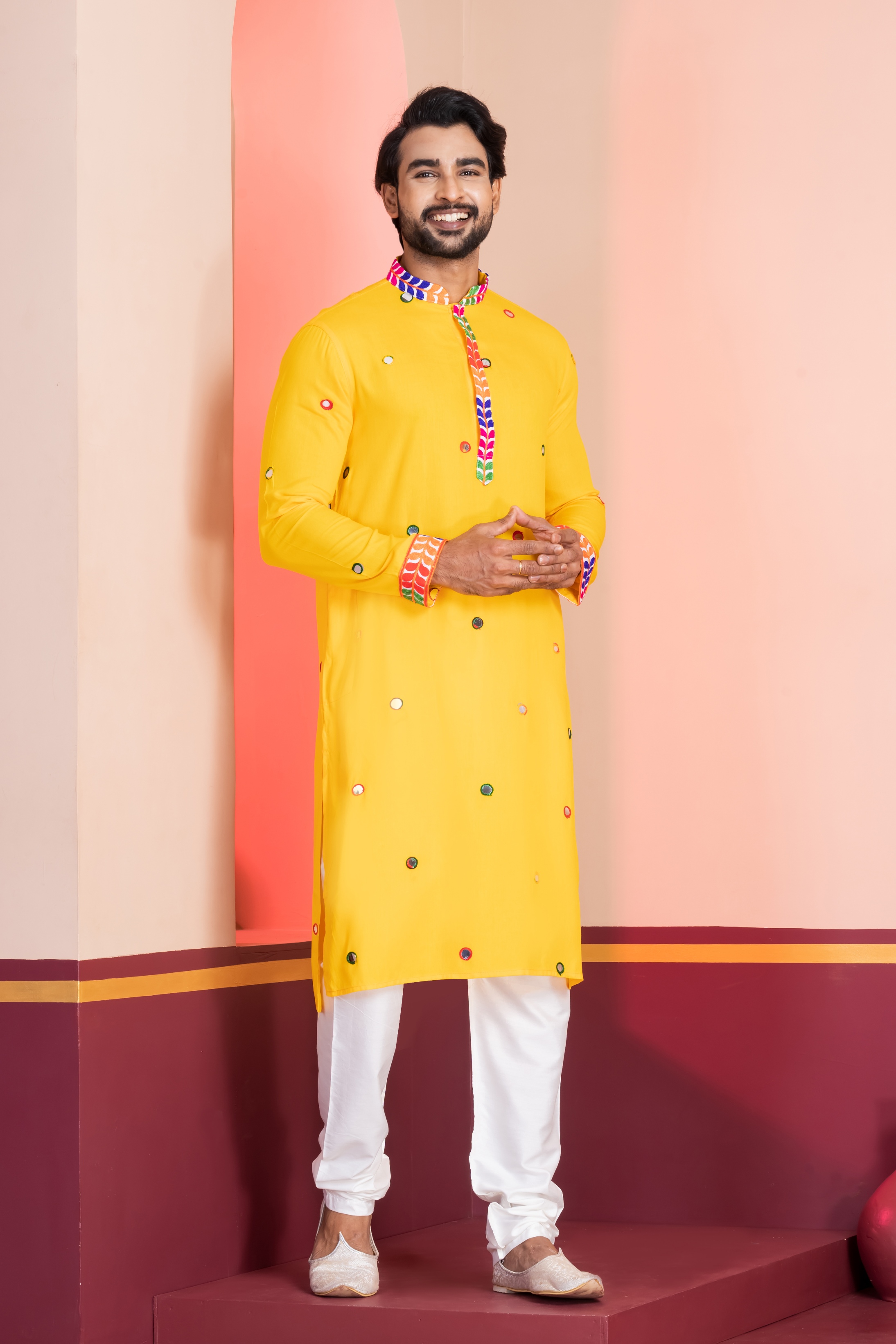 Yellow Mirror Rayon Kurta
