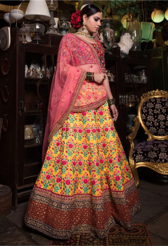 Yellow Mulberry Silk Lehenga Choli