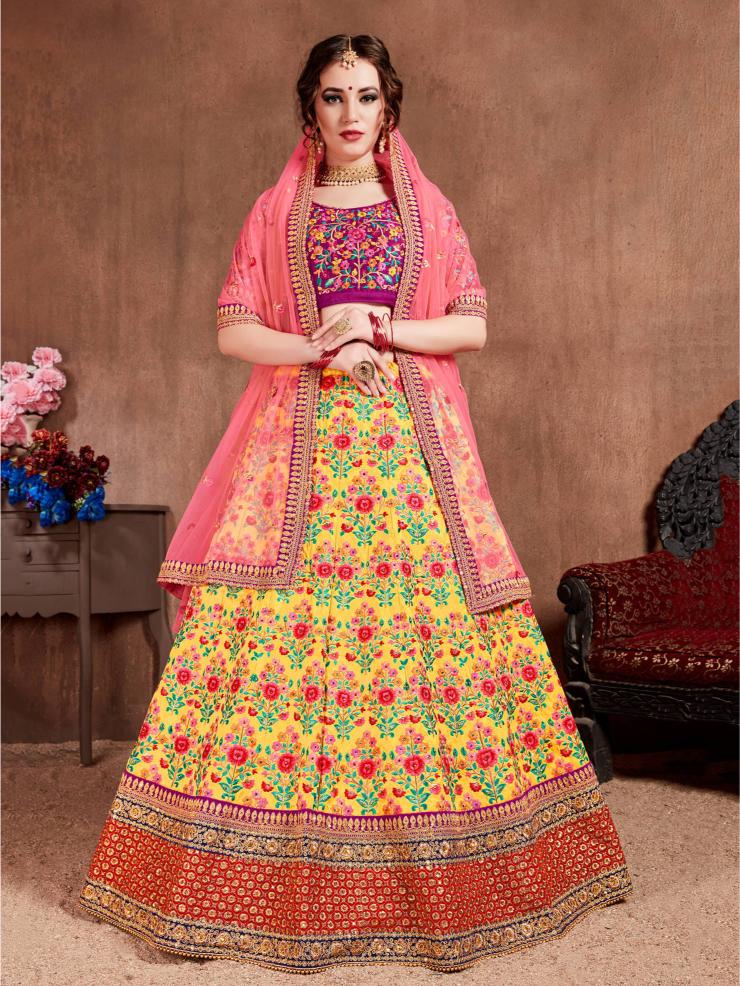 Yellow Mulberry Silk Lehenga Choli
