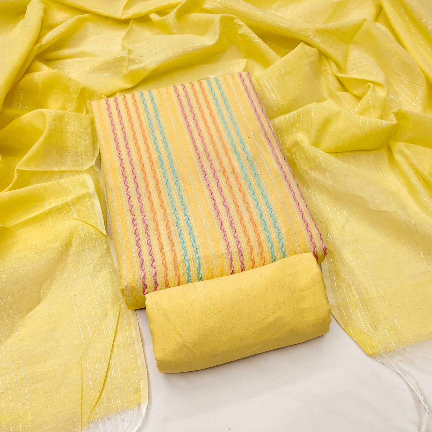 Yellow Multicolor Weaving Cotton Straight Salwar Suit — alternate view