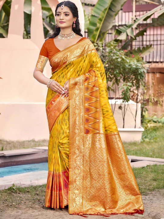 Yellow Mustard Pochampalli Silk Saree