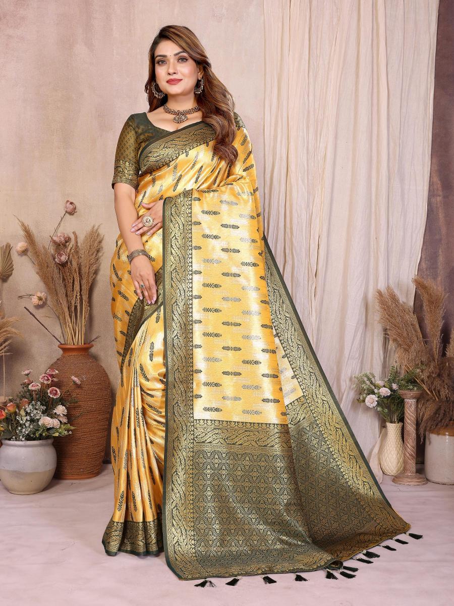Yellow N Green Banarasi Tissue Silk Saree