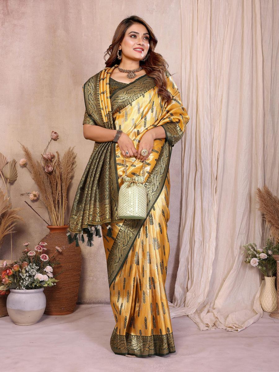 Yellow N Green Banarasi Tissue Silk Saree