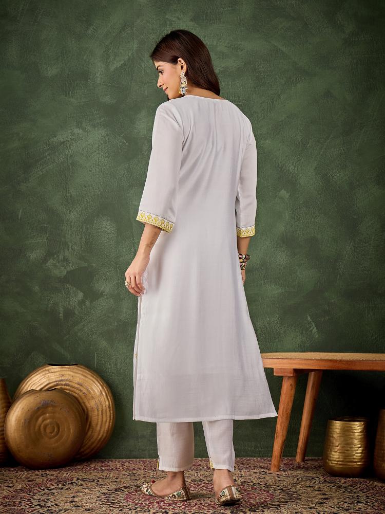 Yellow N Off White Roman Silk Kurti