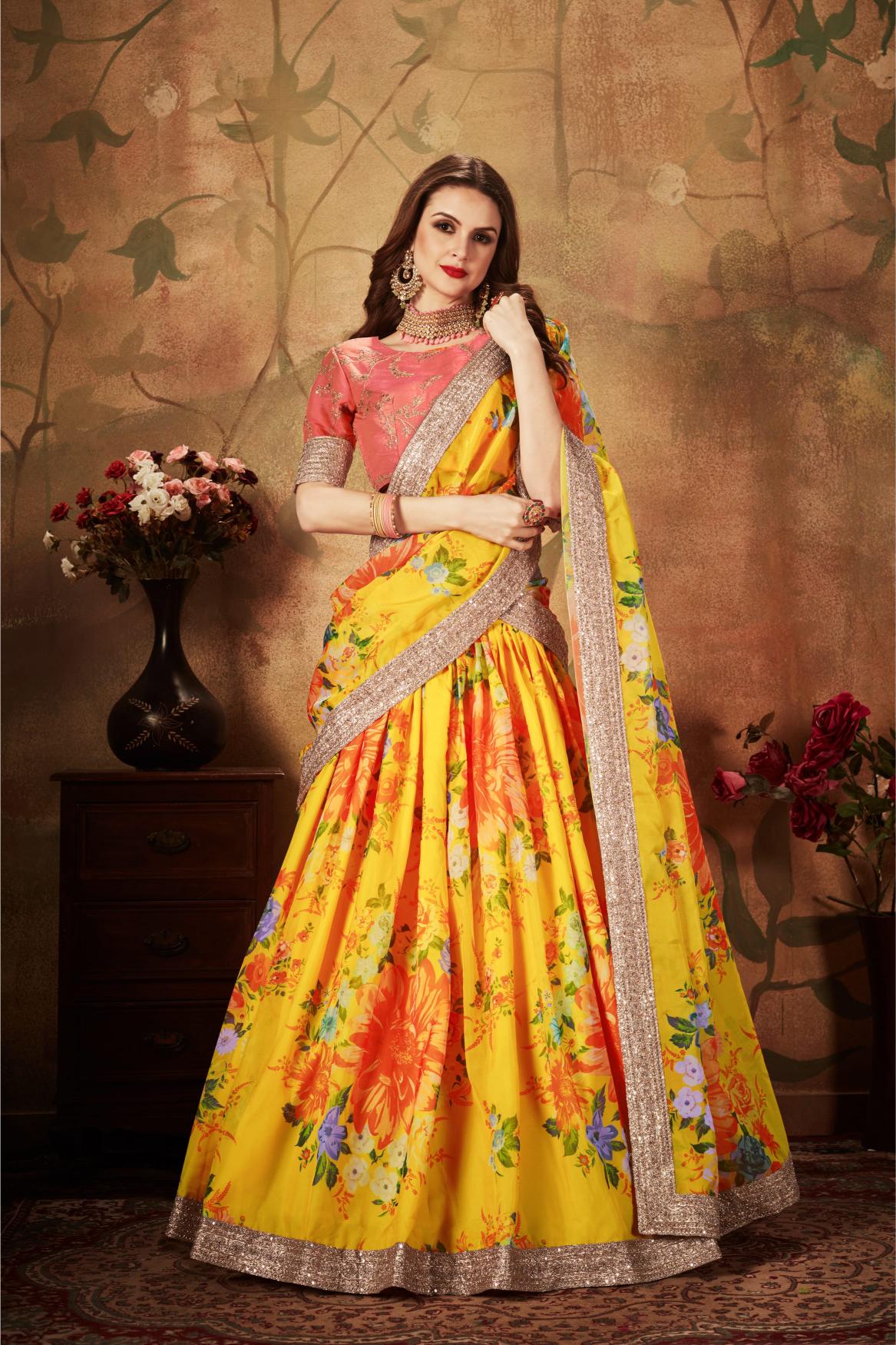 Yellow N Orange Organza Lehenga Choli