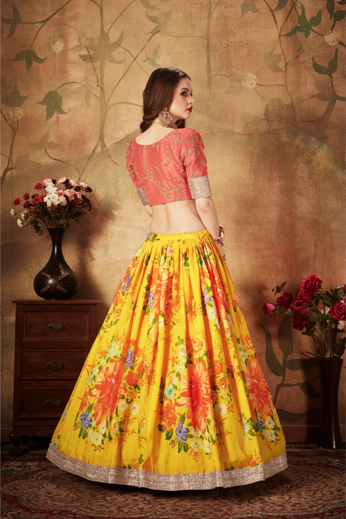 Yellow N Orange Organza Lehenga Choli — alternate view