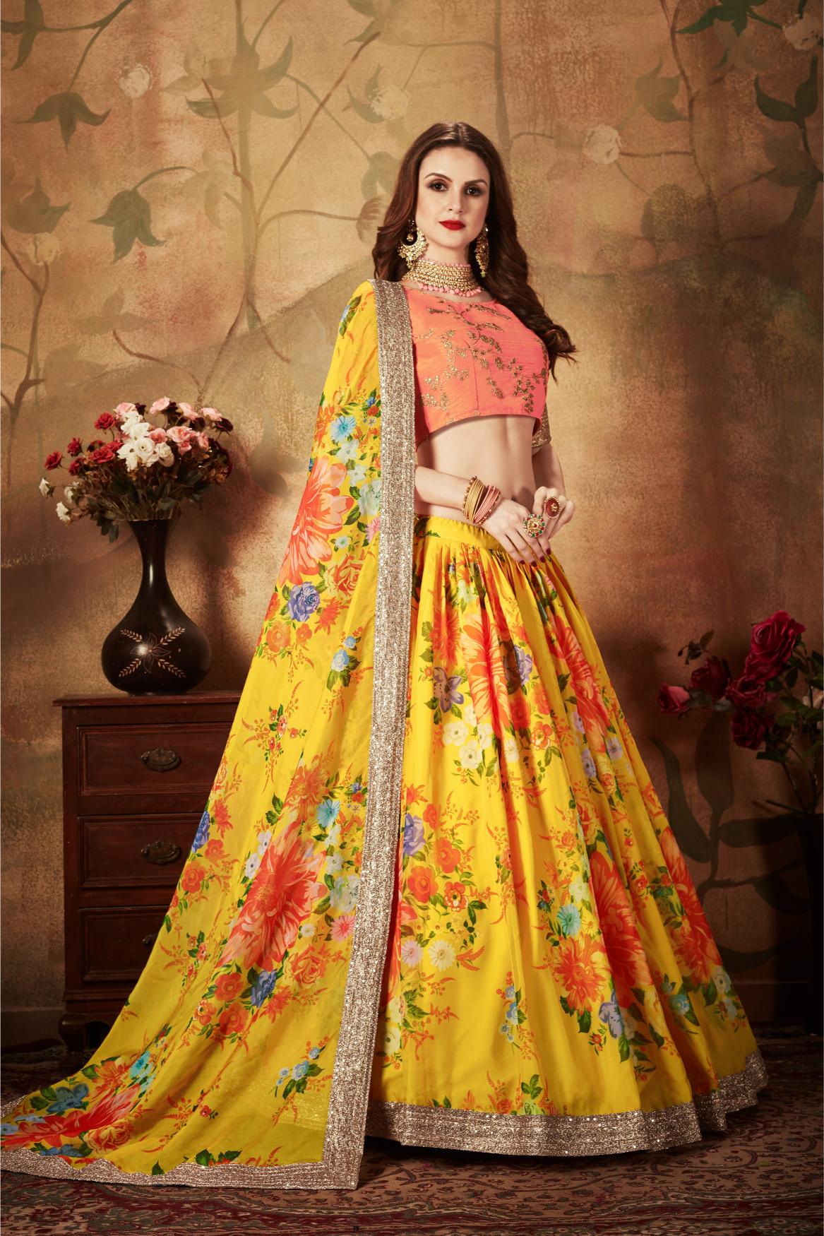 Yellow N Orange Organza Lehenga Choli