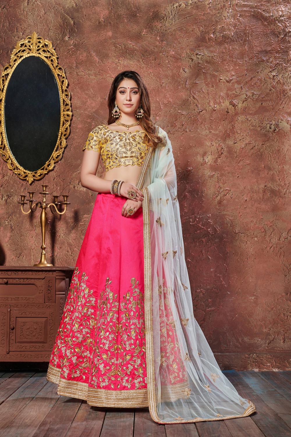 Yellow N Pink Mulbury Silk Lehenga Choli