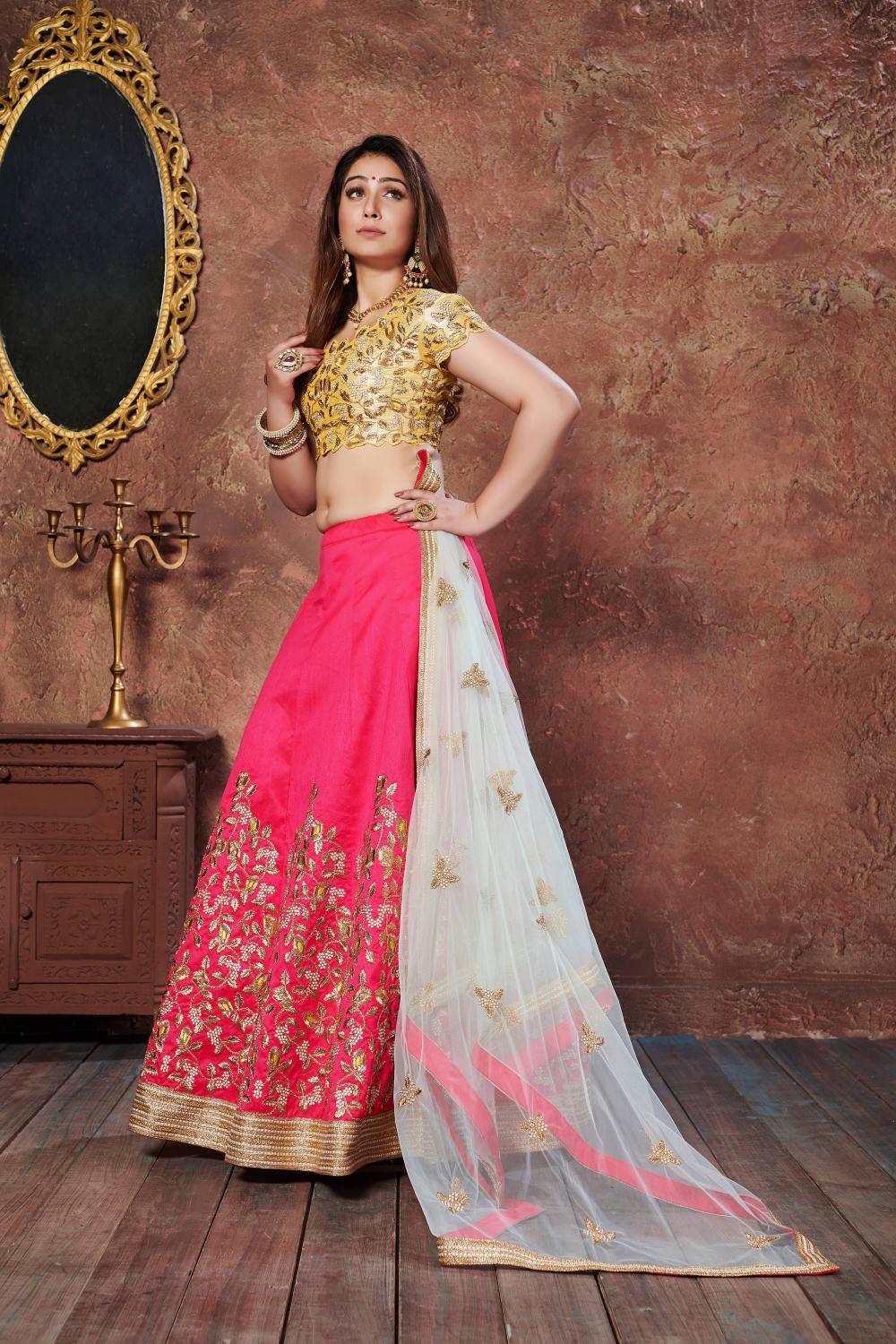 Yellow N Pink Mulbury Silk Lehenga Choli