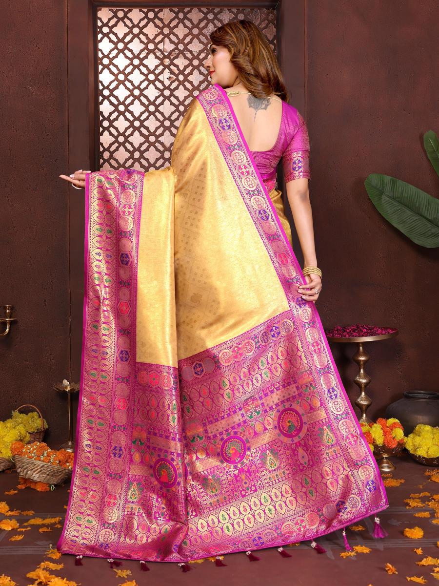 Yellow N Purple Banarasi Tissue Silk Saree — alternate view
