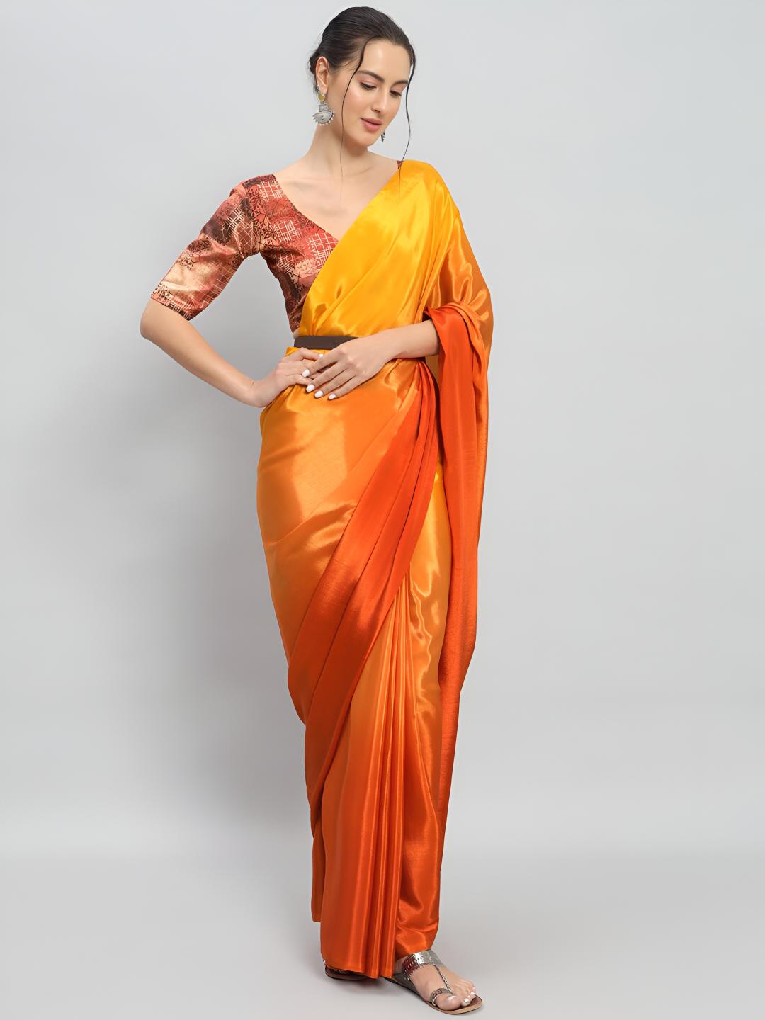 Yellow Ombre Chinon Ready To Wear Saree