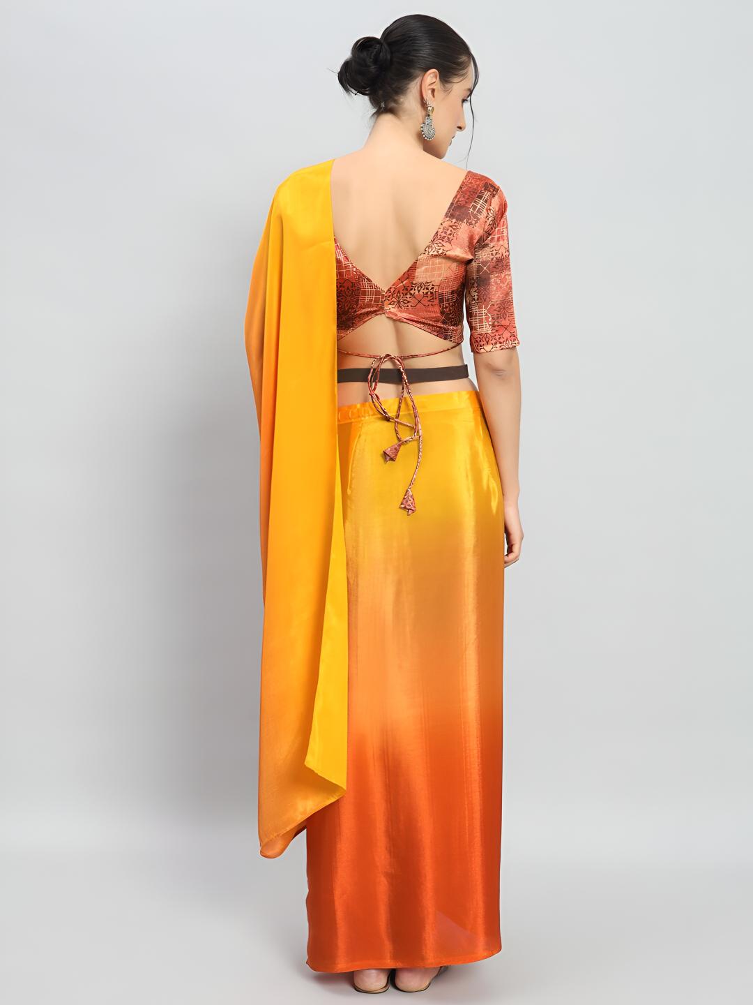 Yellow Ombre Chinon Ready To Wear Saree — alternate view