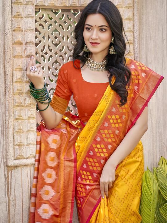 Yellow Orange Pochampalli Silk Saree