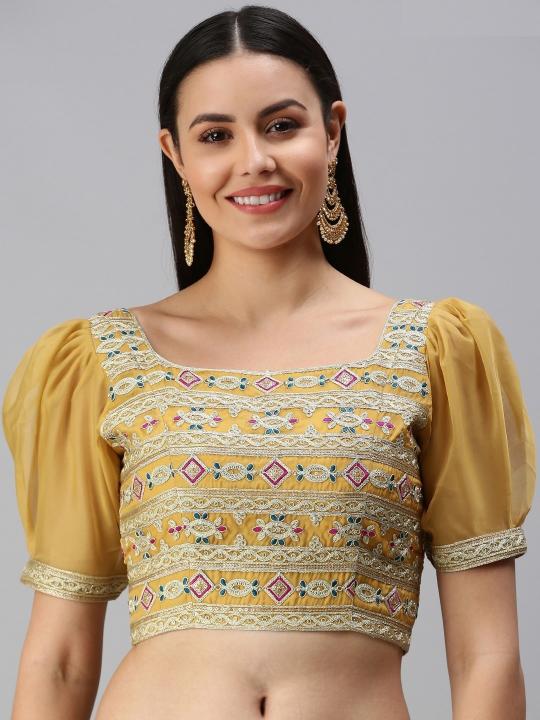 Yellow Organza Embroidered Readymade Blouse