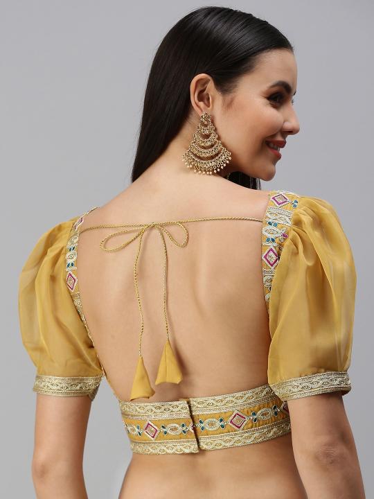 Yellow Organza Embroidered Readymade Blouse — alternate view