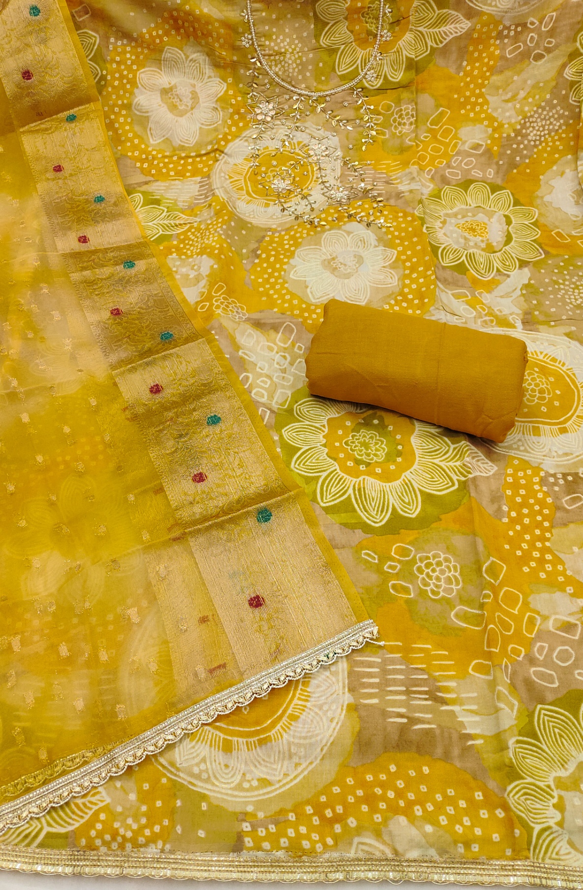 Yellow Organza Jacquard Salwar Suit — alternate view