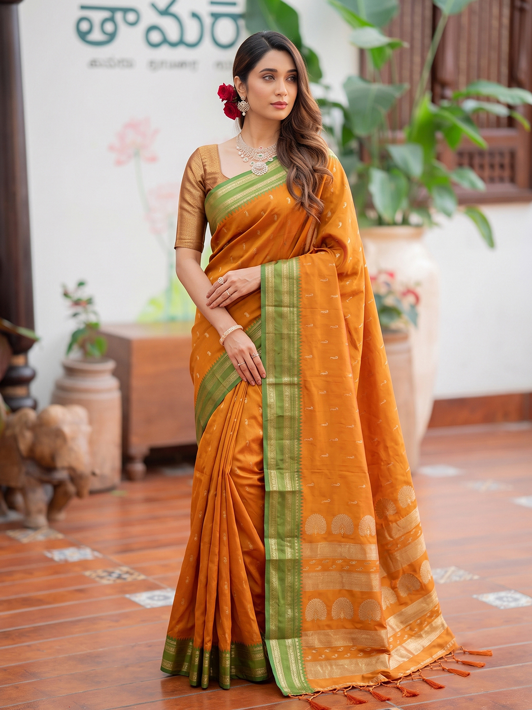 Yellow Paisley Woven Soft Silk Saree