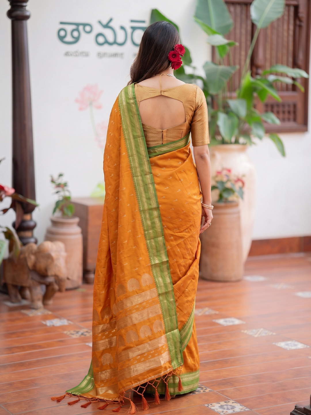 Yellow Paisley Woven Soft Silk Saree — alternate view