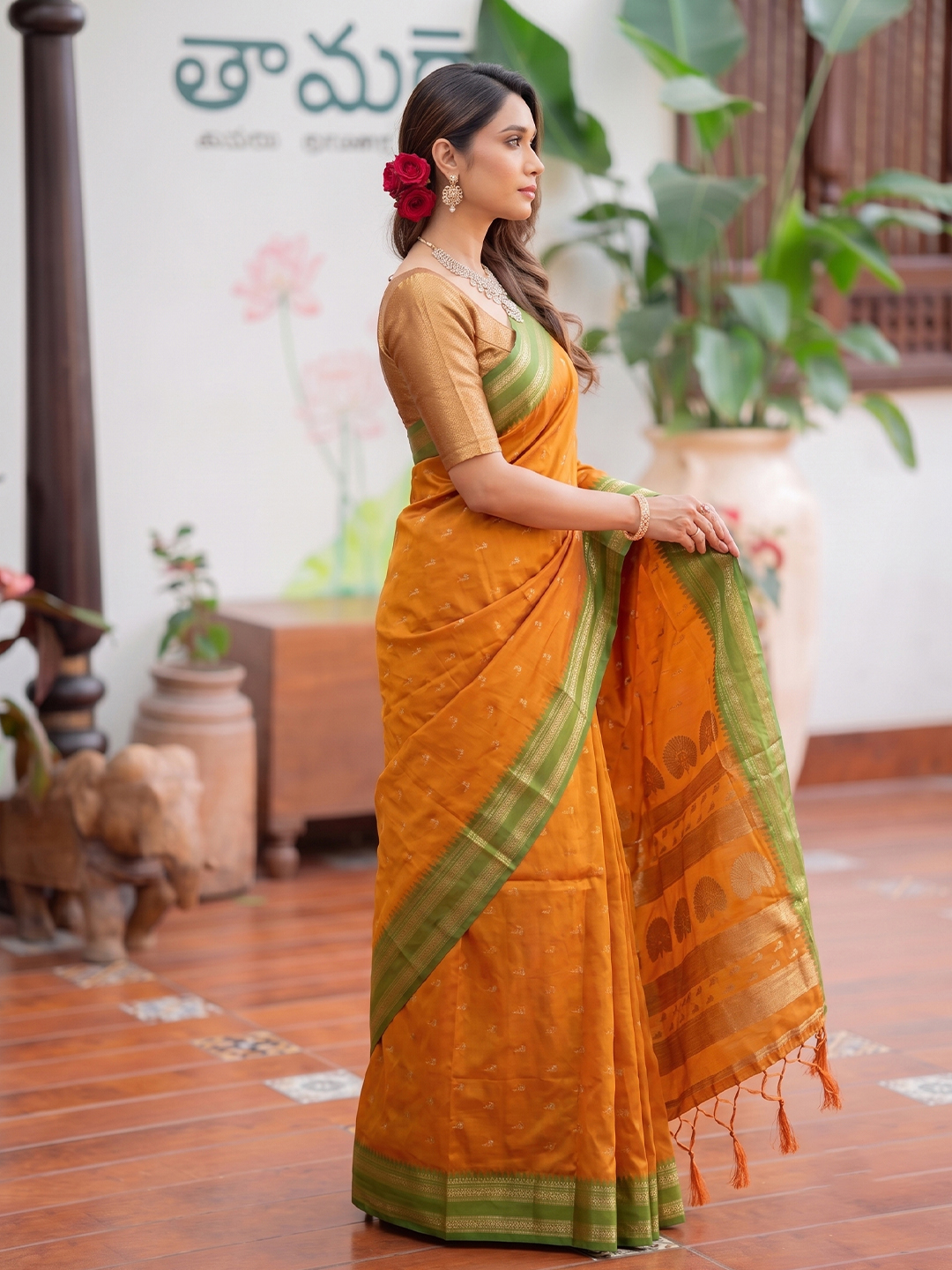 Yellow Paisley Woven Soft Silk Saree