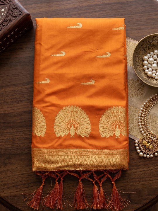 Yellow Paisley Woven Soft Silk Saree