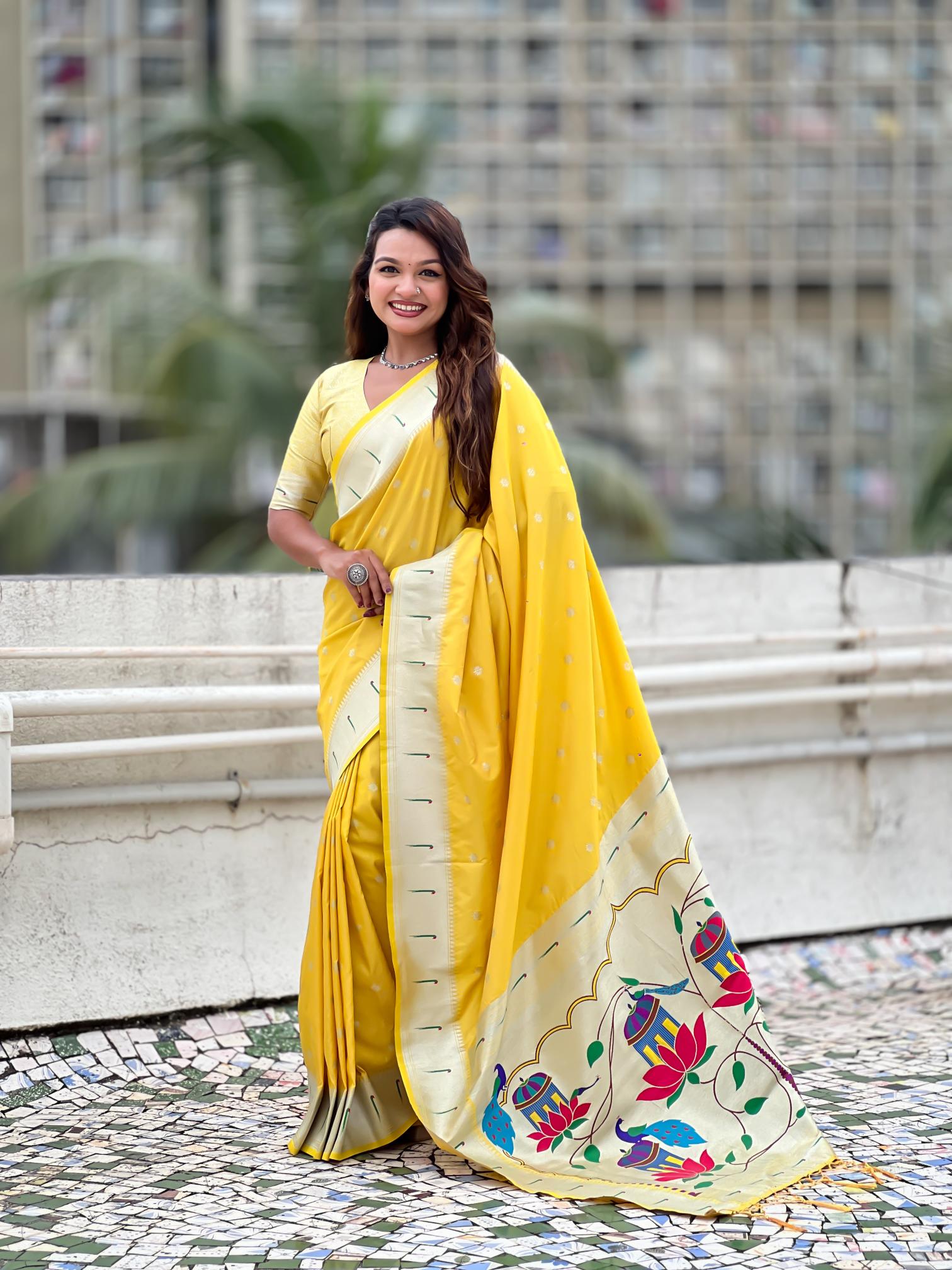 Yellow Paithani Silk Saree