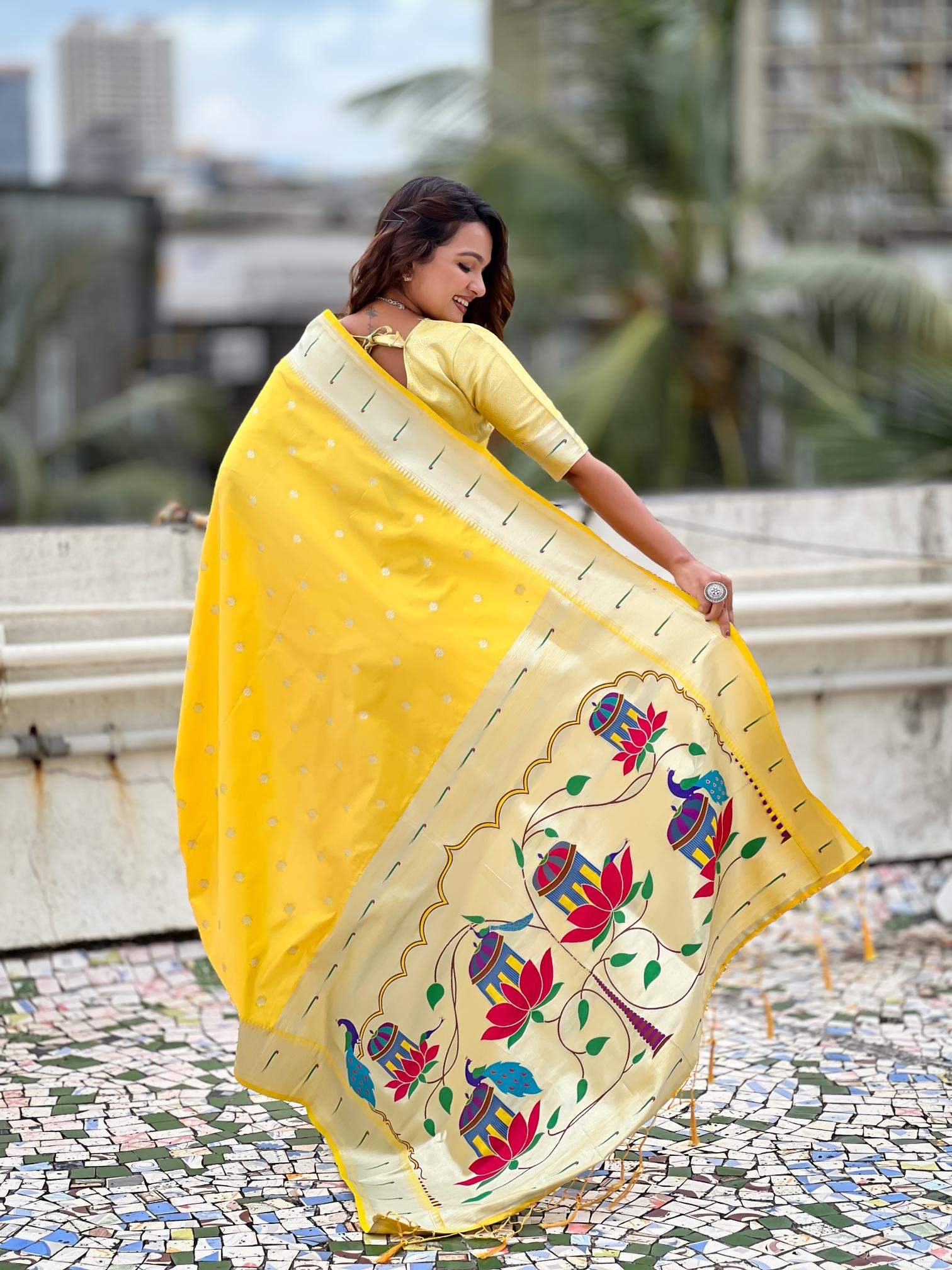 Yellow Paithani Silk Saree — alternate view