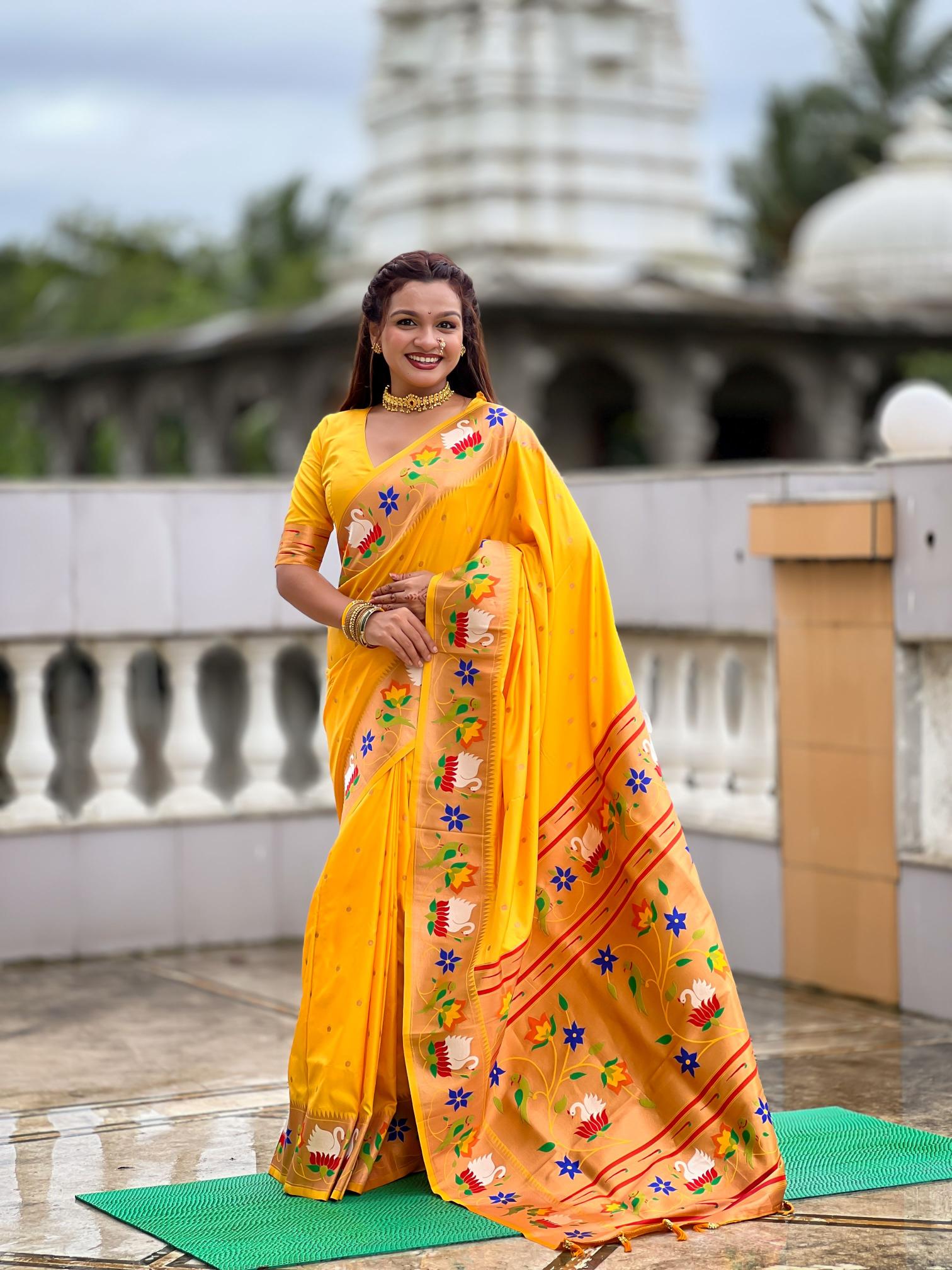 Yellow Paithani Silk Saree