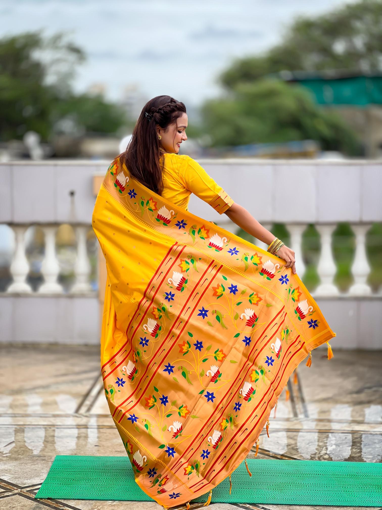 Yellow Paithani Silk Saree — alternate view