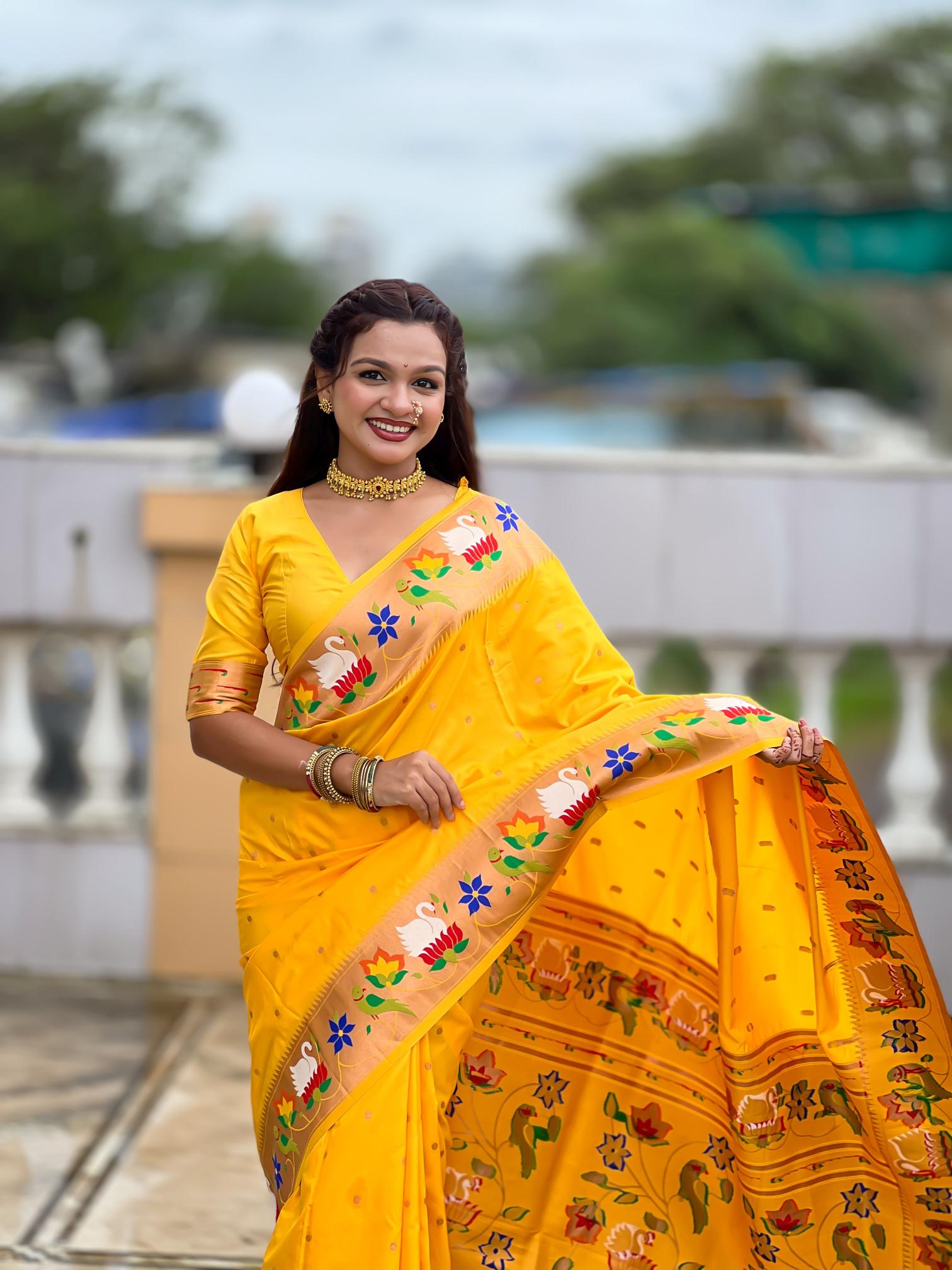 Yellow Paithani Silk Saree