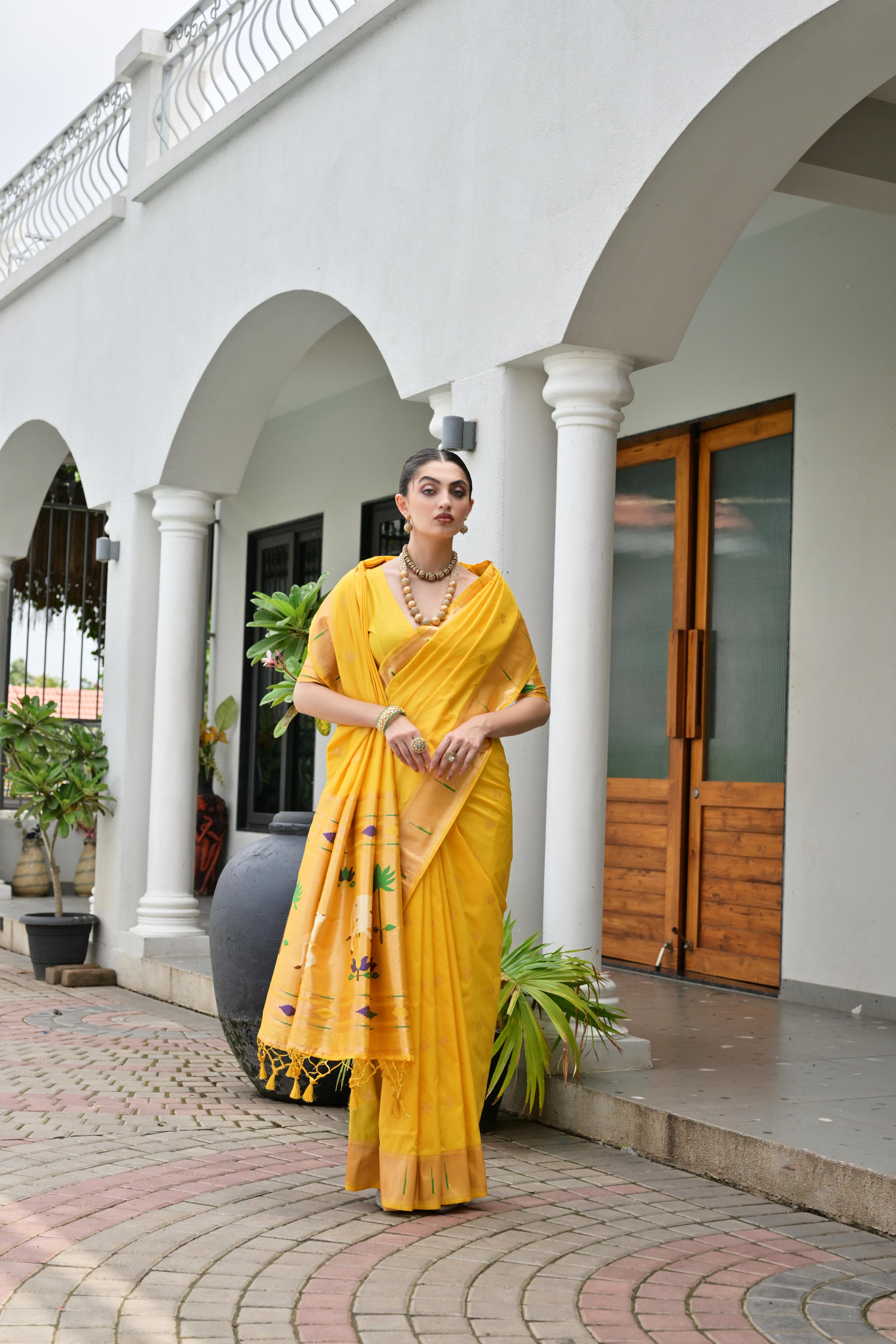 Yellow Paithani Woven Designer Banarasi Silk Saree