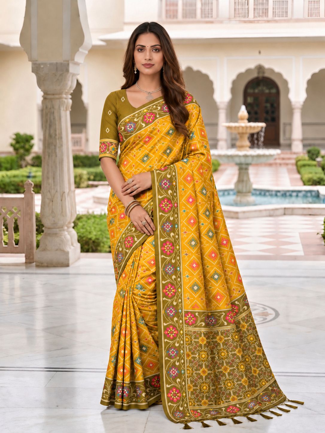 Yellow Patola Silk Meenakari Jacquard Saree