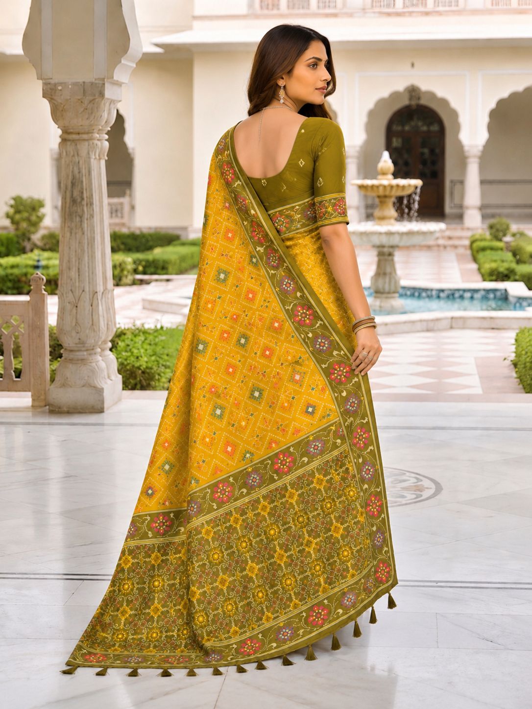 Yellow Patola Silk Meenakari Jacquard Saree — alternate view