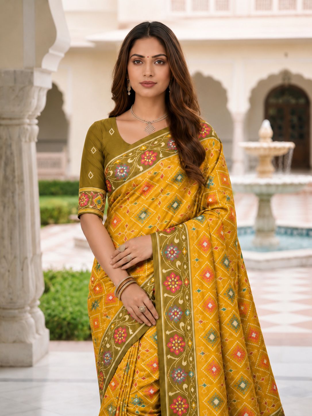 Yellow Patola Silk Meenakari Jacquard Saree