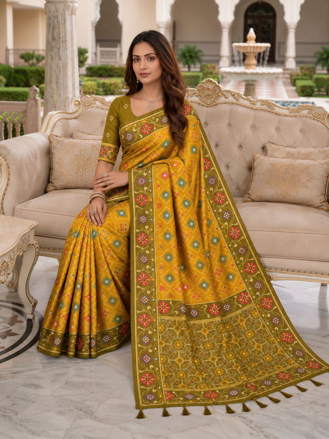Yellow Patola Silk Meenakari Jacquard Saree
