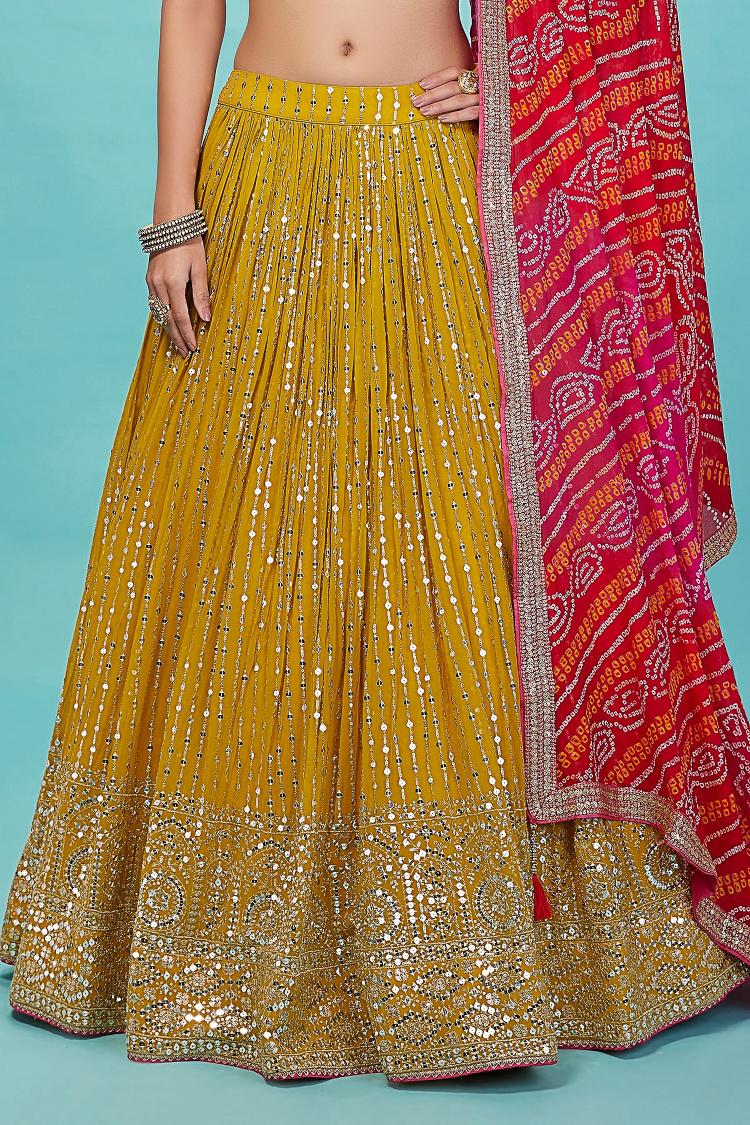 Yellow-Pink Art Silk Lehenga Choli