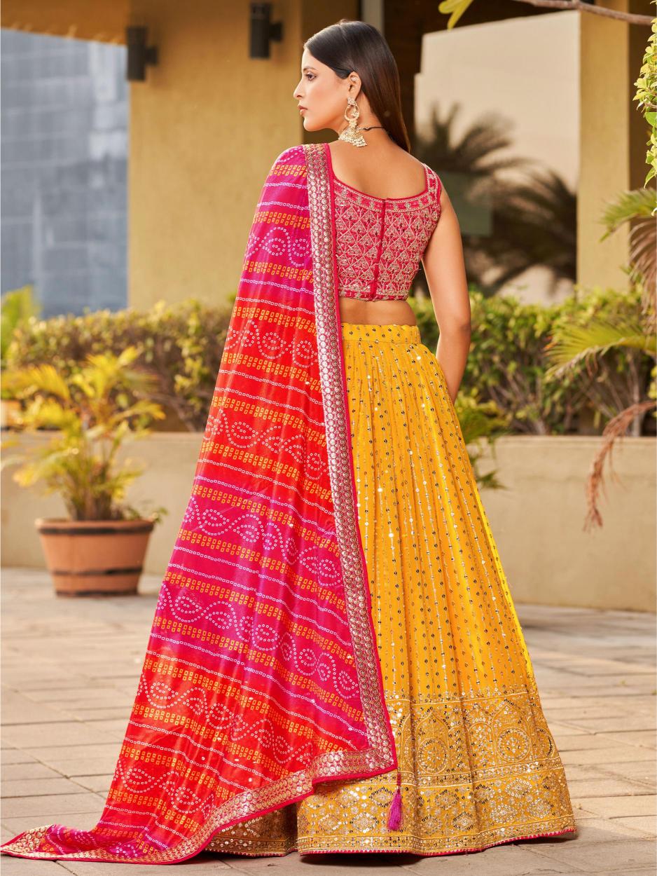 Yellow Pink Art Silk Sequins Embroidered Lehenga Choli — alternate view