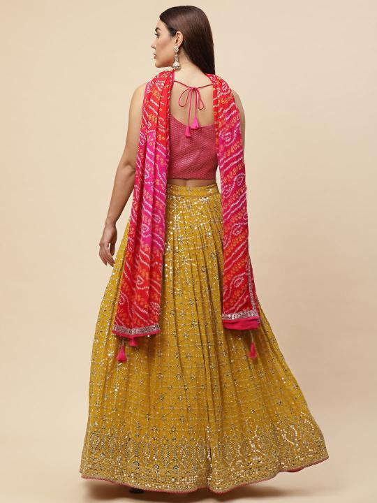 Yellow-Pink Georgette Lehenga Choli — alternate view