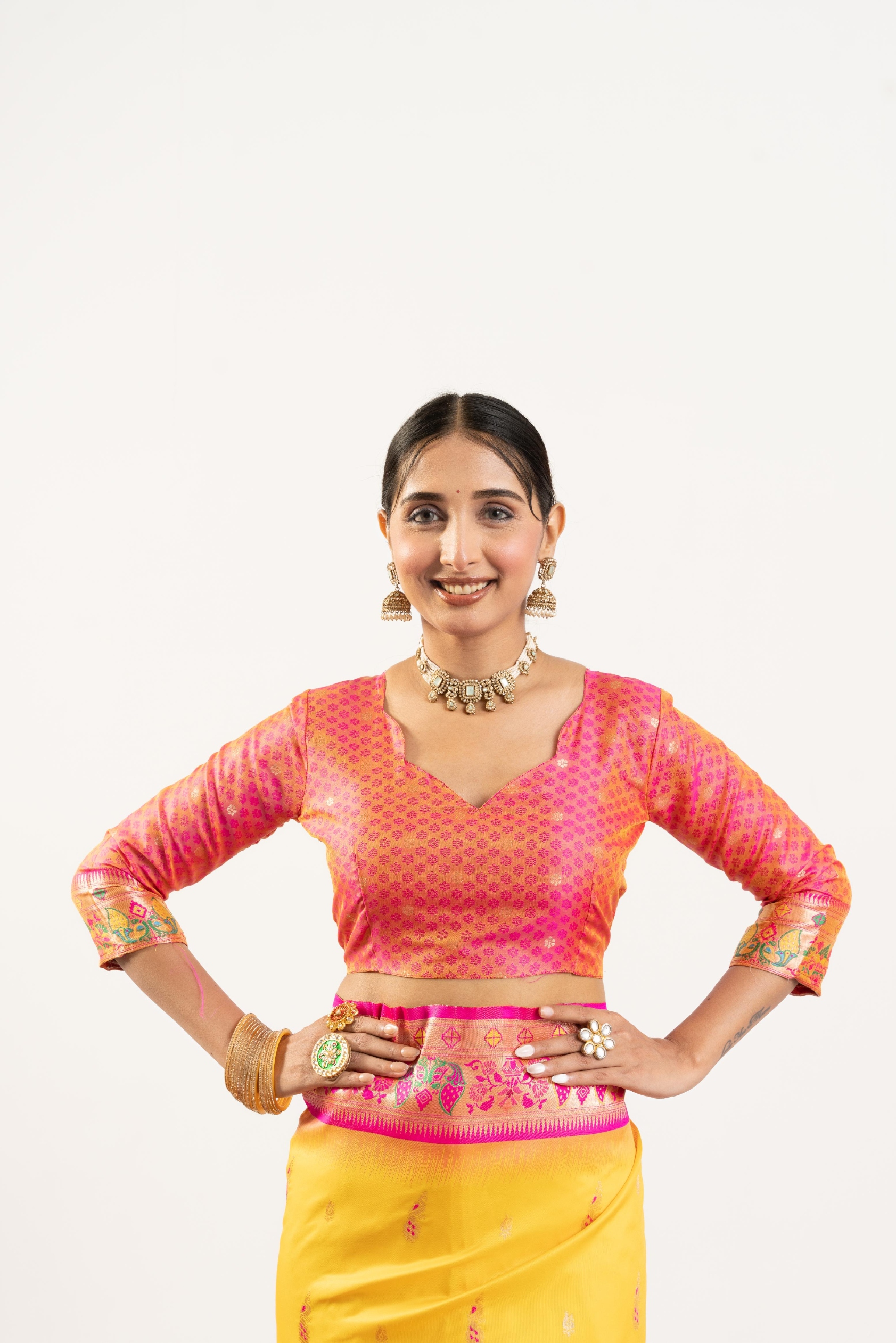 Yellow Pink Paithani Woven Banarasi Silk Saree