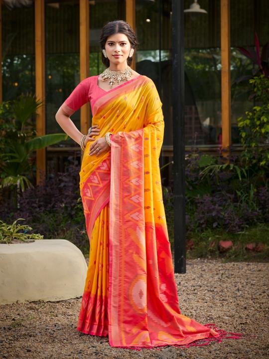 Yellow Pink Soft Silk Saree