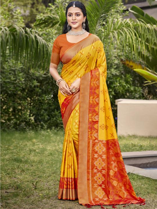 Yellow Pochampalli Silk Saree