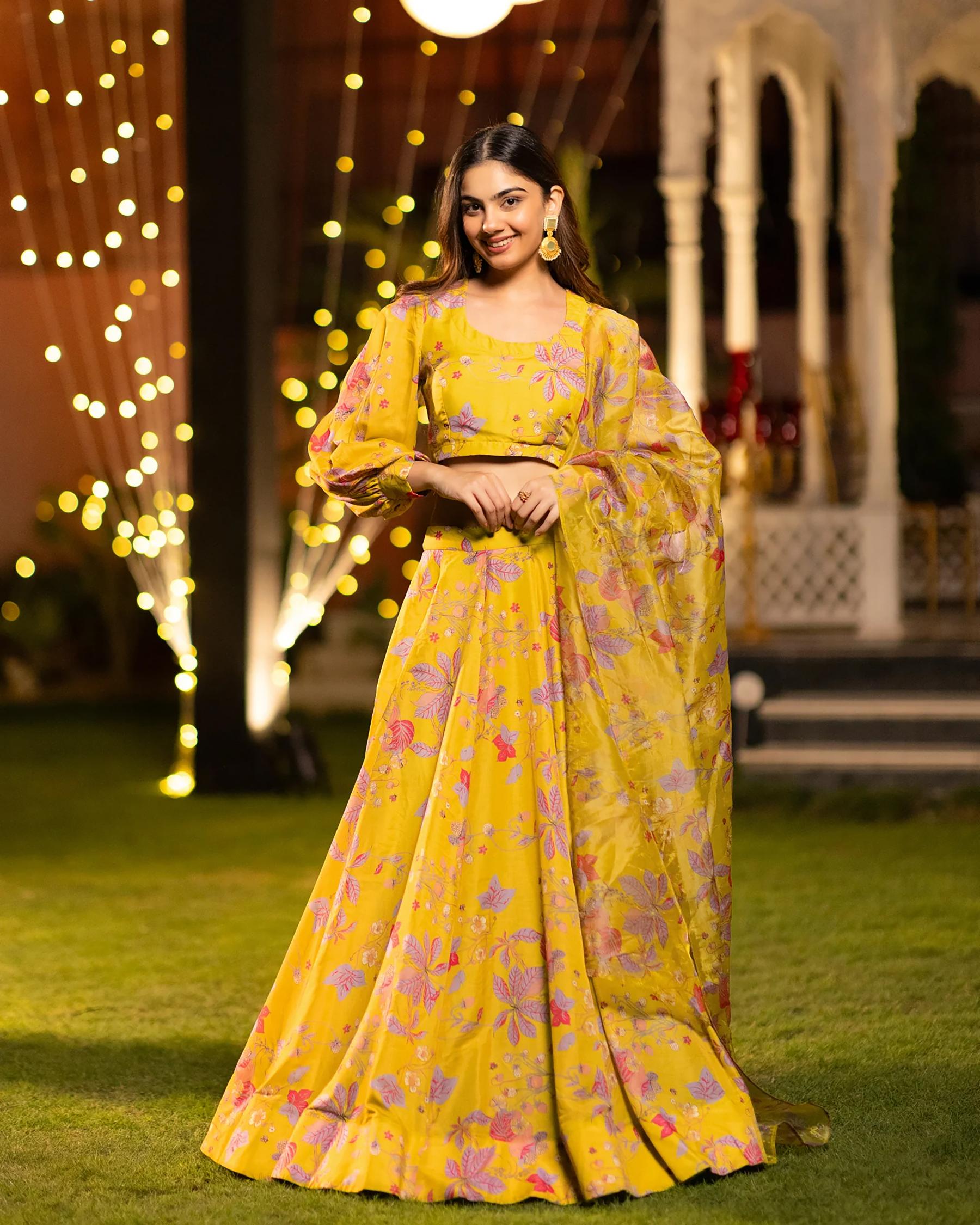 Yellow Printed Readymade Lehenga