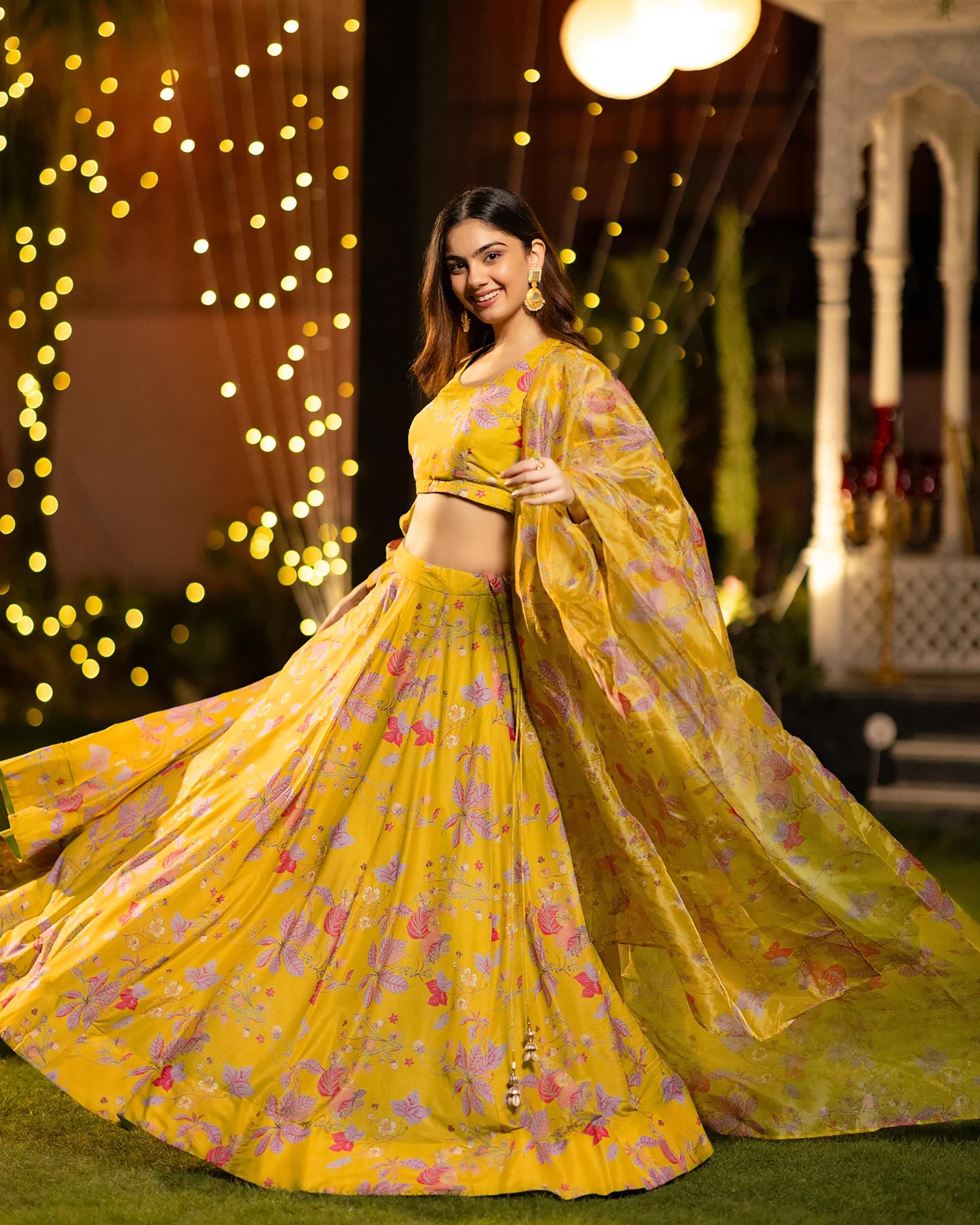 Yellow Printed Readymade Lehenga — alternate view