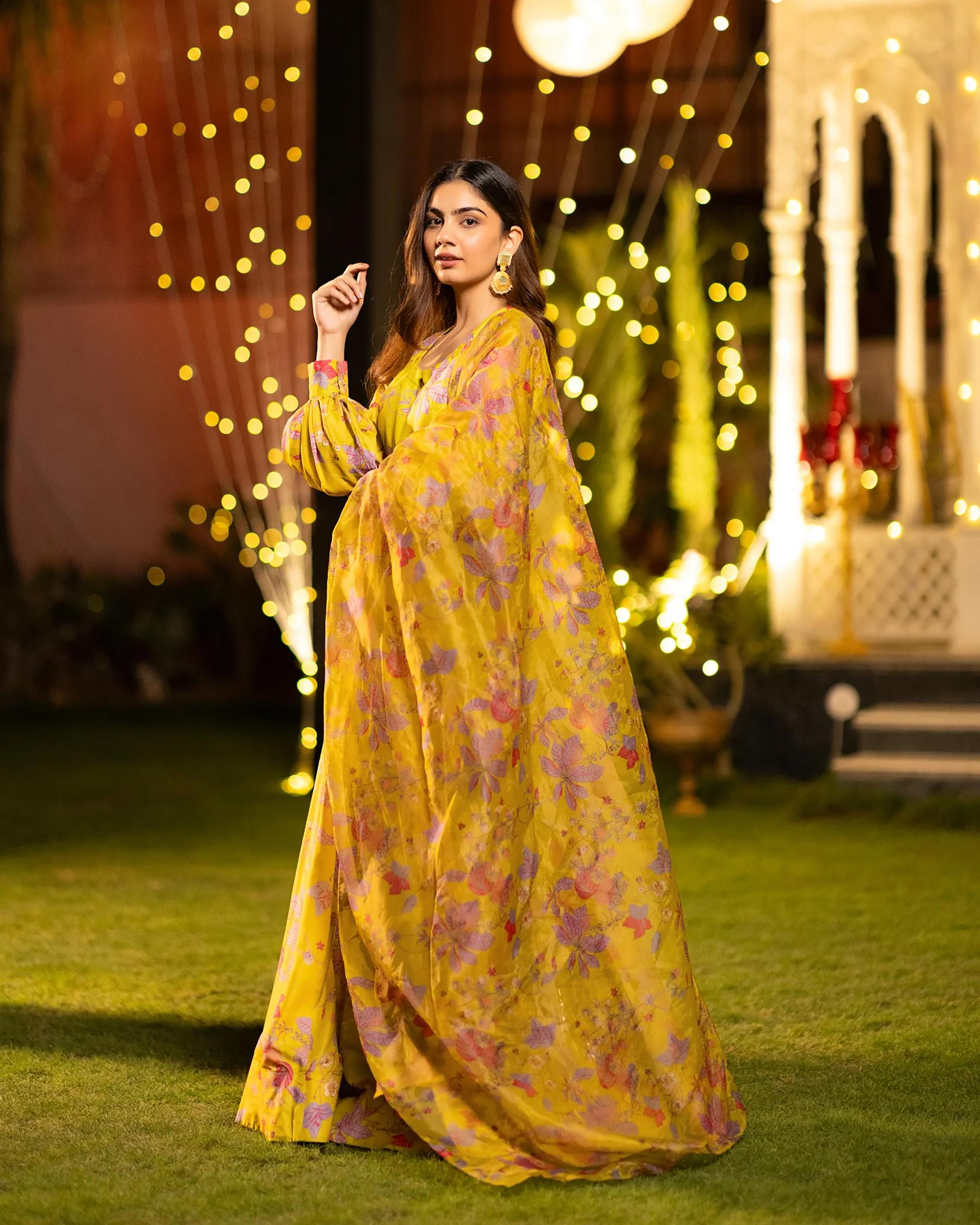 Yellow Printed Readymade Lehenga