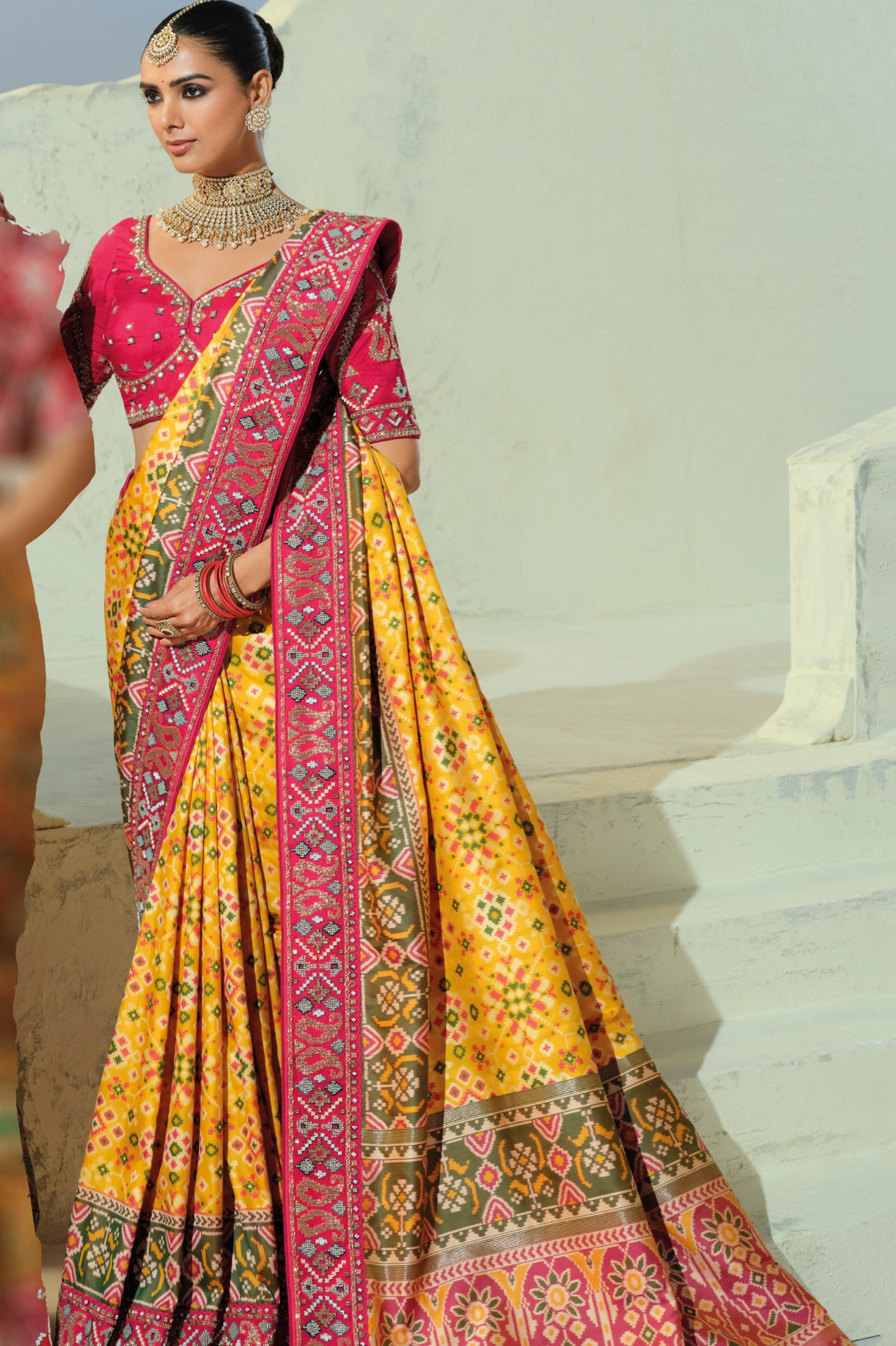 Yellow Rani Pink Patola Moti Pure Patan Saree — alternate view