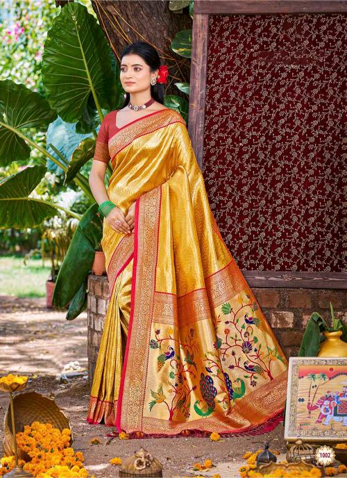 Yellow Red Kanjivaram Silk Saree