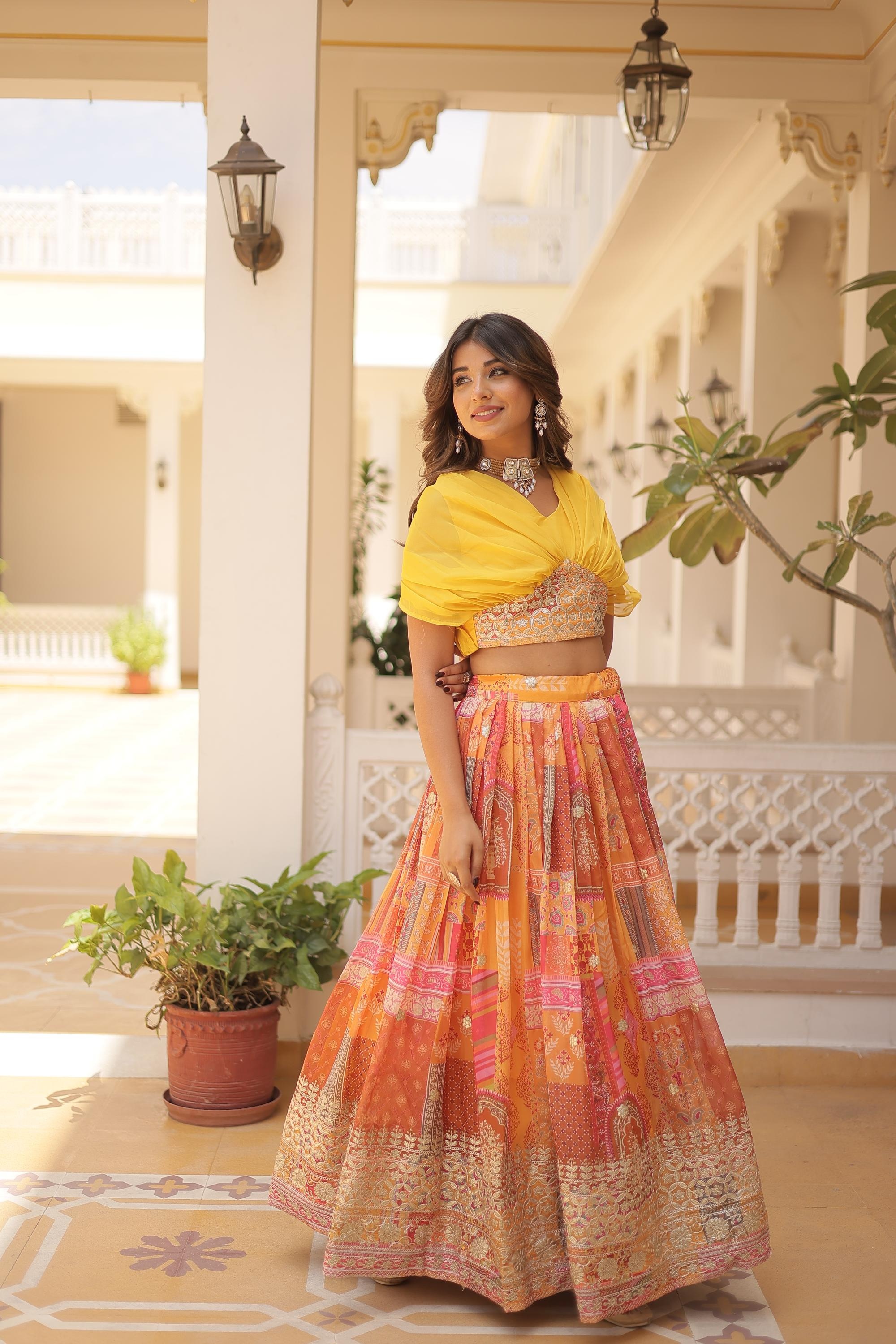 Yellow Russian Silk Lehenga Choli — alternate view